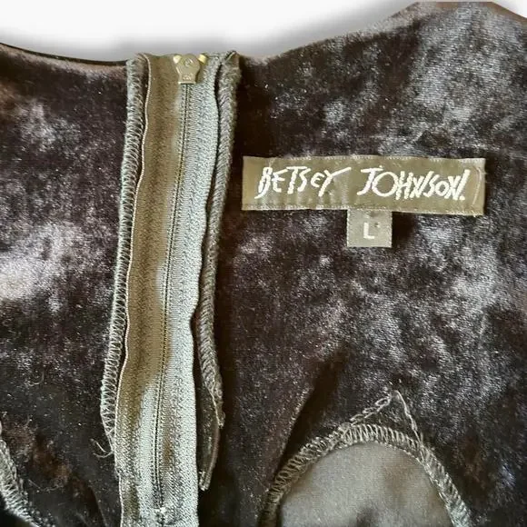 Vintage Betsey Johnson Large 1990s Black Stretch Crushed Velvet Dress Tunic Tank - Picture 10 of 13